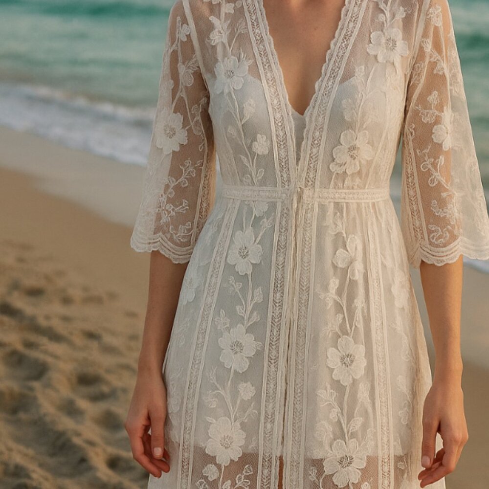 POL Sheer Floral Lace Cover-Up in Cream Coquette
